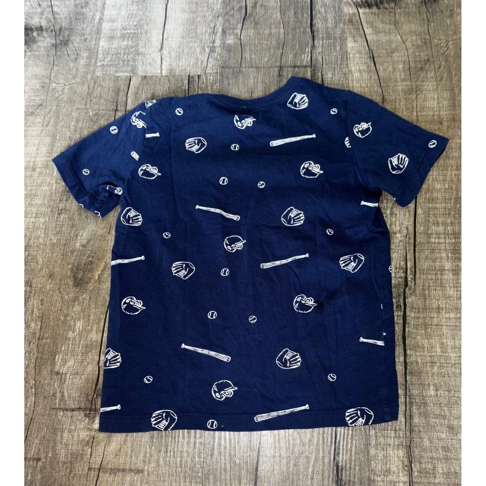 Carters Kid Boys Navy Blue Baseball Print Short Sleeve T-Shirt Size 7
